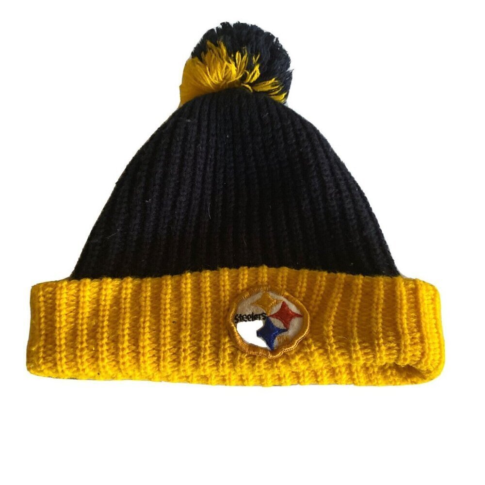 Pittsburgh Steelers Knit Beanie Hat with Pom Pom Black‎ Yellow